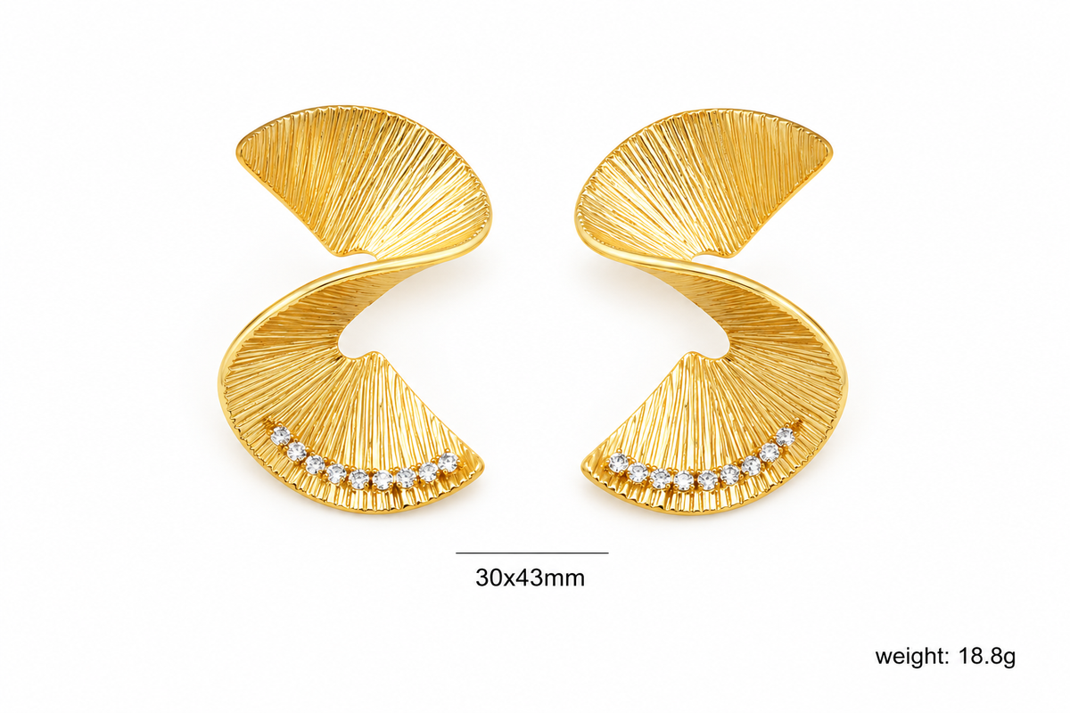 Ason 3D Spiral Zircon Drop Earrings 18K Gold
