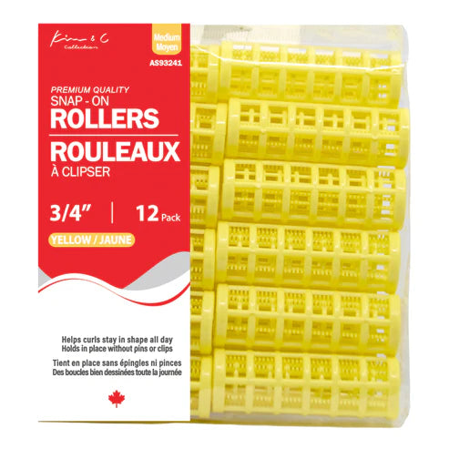 Bigoudis encliquetables KIM & C - Moyens 12 pièces (jaunes de 1,9 cm)
