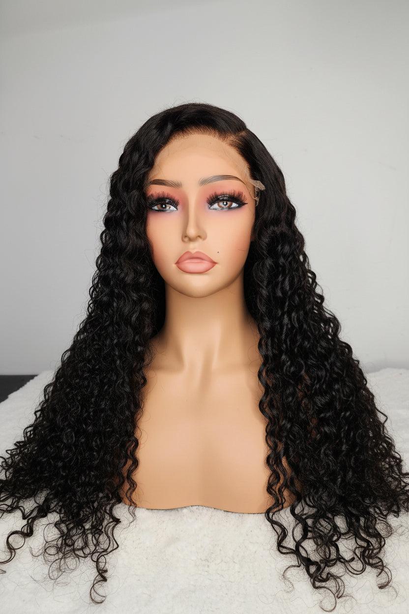 Bellar Hair Atelier 22 inch dark brown deep wave wig, HD lace closure
