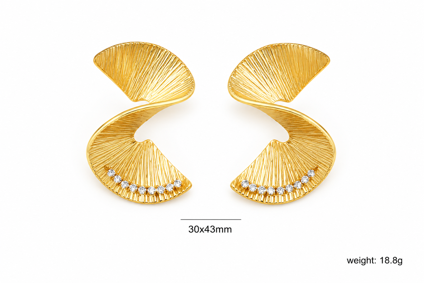 Ason 3D Spiral Zircon Drop Earrings 18K Gold