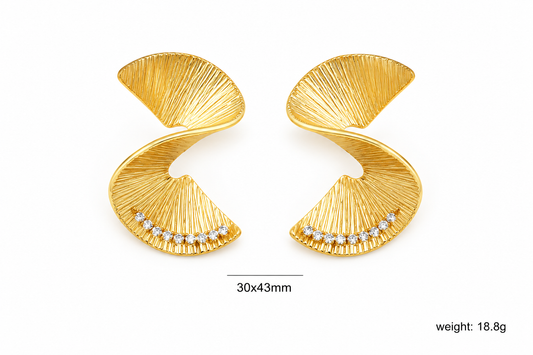 Ason 3D Spiral Zircon Drop Earrings 18K Gold