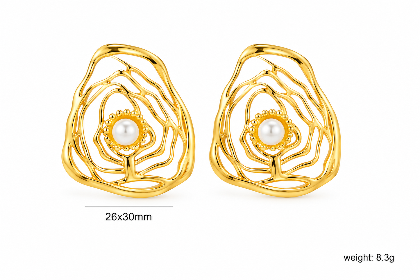 Ason Hollow Rose Flower Stud Earrings 18K Gold