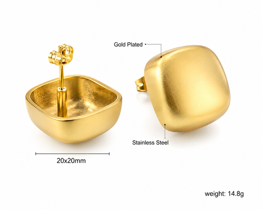 Ason Rounded Square Stud Earrings 18K Gold