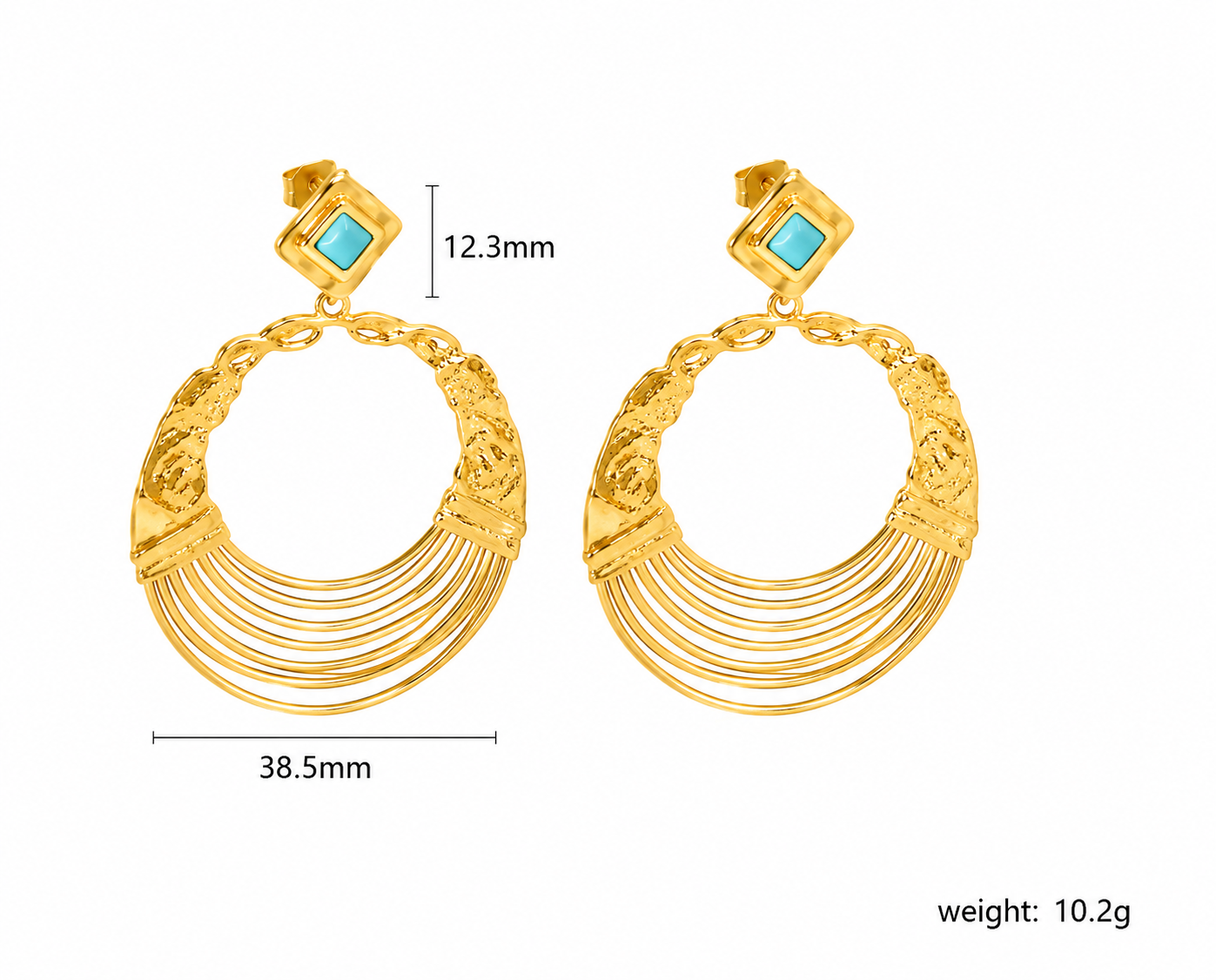 Ason Turquoise Rhombus Ring Drop Earrings 18K Gold