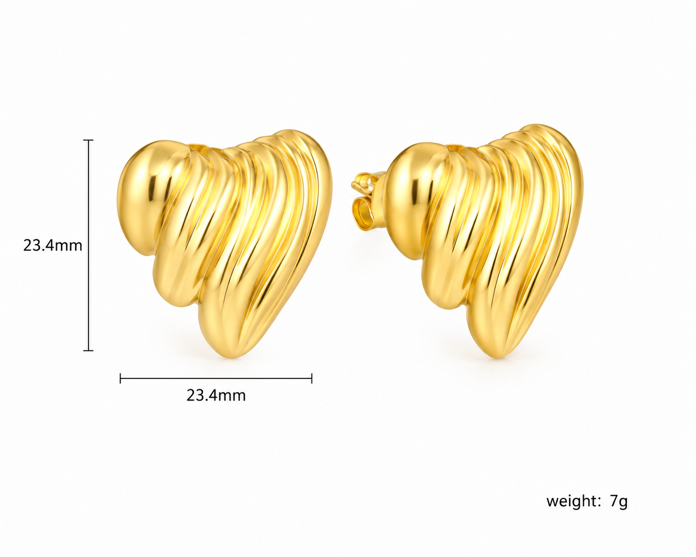Ason Ridged Heart Stud Earrings 18K Gold