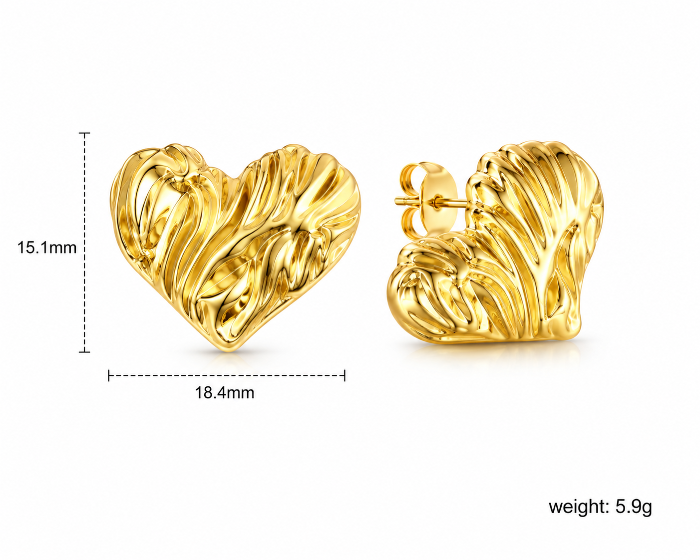 Ason Textured Heart Stud Earrings 18K Gold
