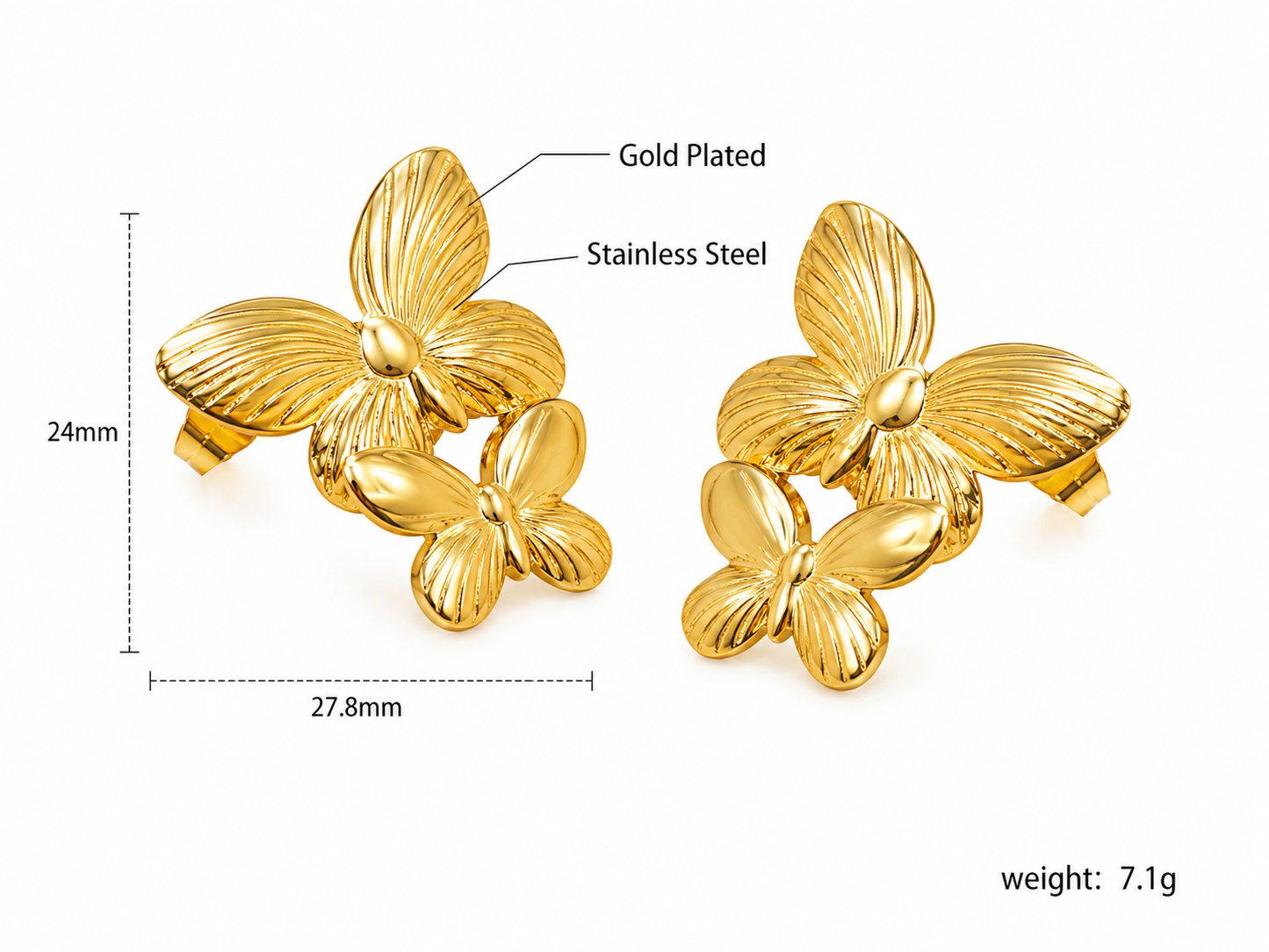 Ason Butterfly Wing Stud Earrings 18K Gold