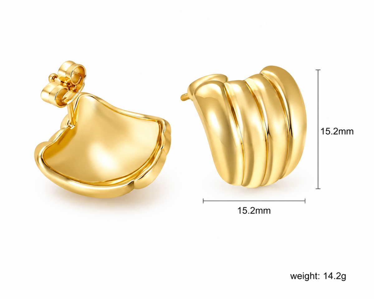 Ason Banana Leaf Stud Earrings 18K Gold