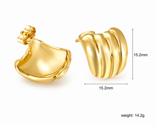 Ason Banana Leaf Stud Earrings 18K Gold