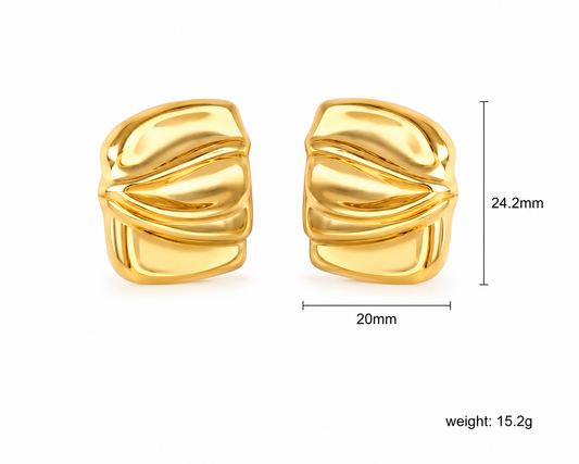 Ason Rectangle Button Stud Earrings 18K Gold