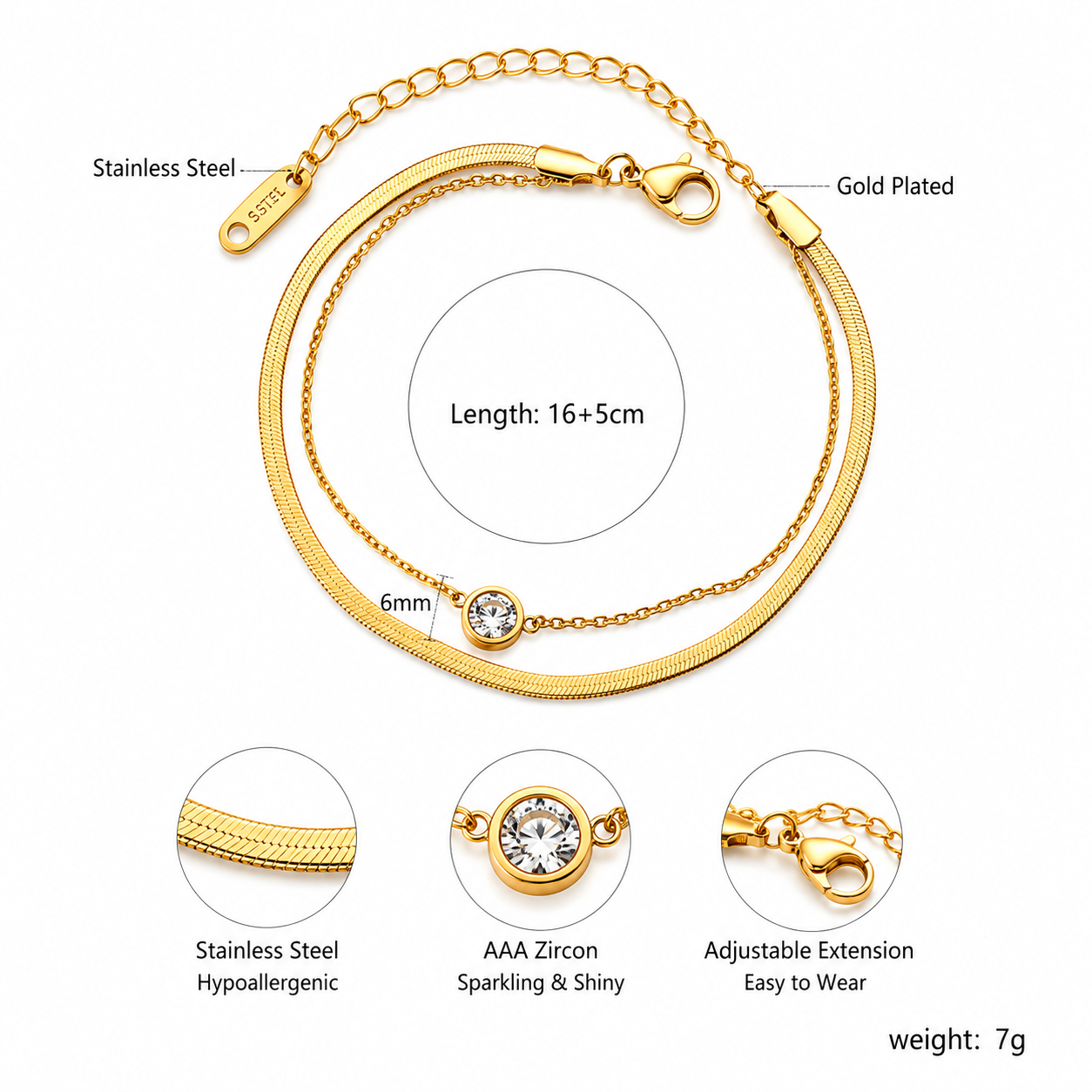 Ason Diamond Accessory Bracelet with Chain 18K Gold