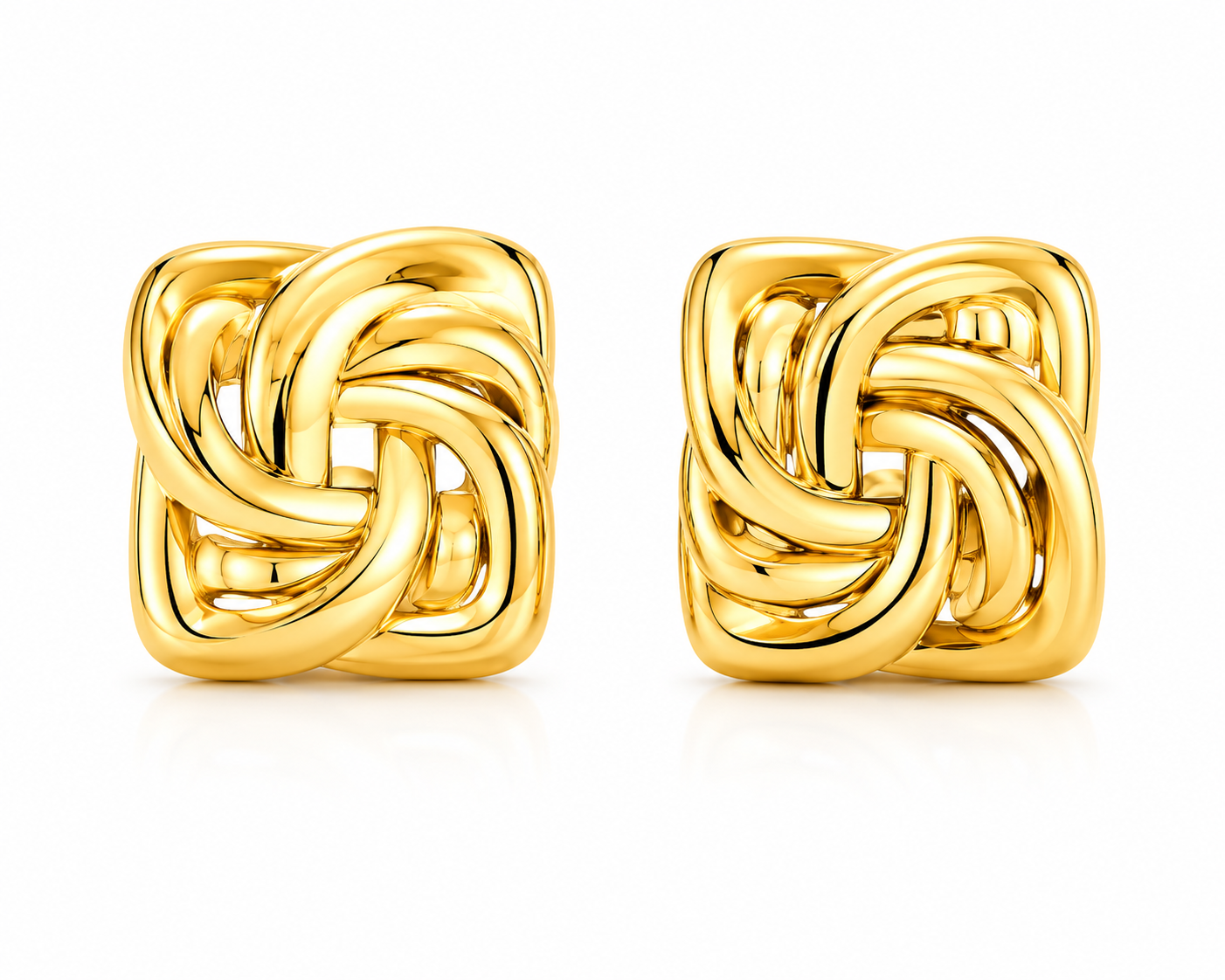 Ason Square Knit Stud Earrings 18K Gold