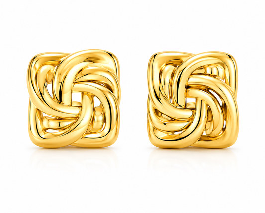 Ason Square Knit Stud Earrings 18K Gold