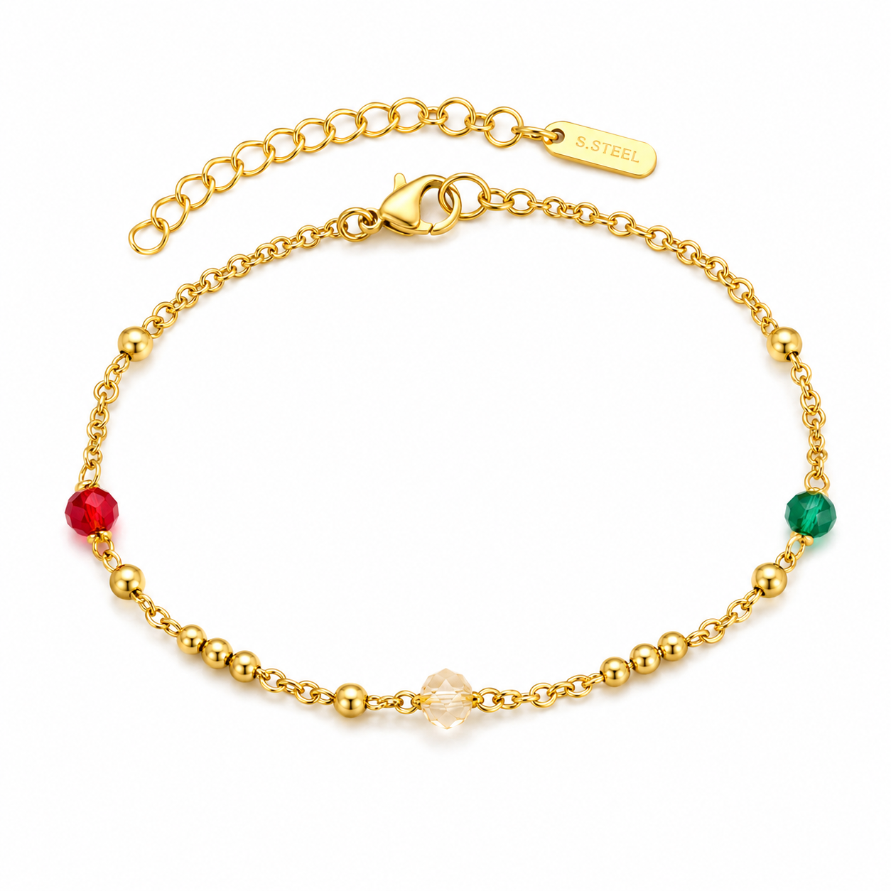 Ason Mixed Five-Colour Crystal Beaded Bracelet 18K Gold