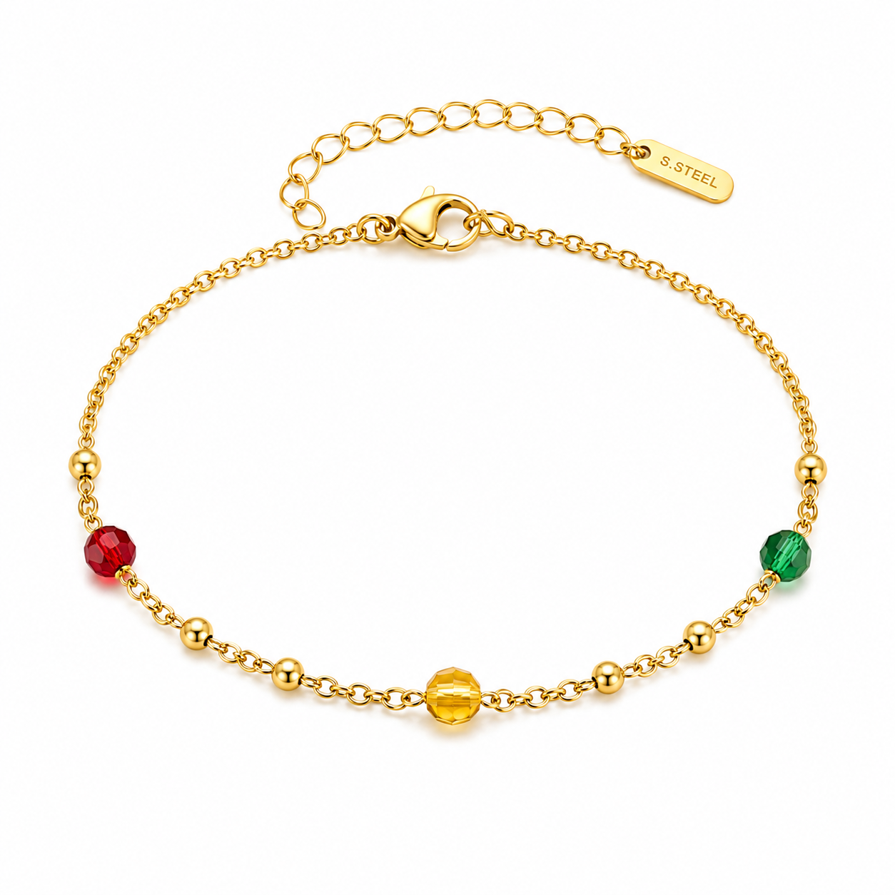 Ason Mixed Five-Colour Crystal Beaded Bracelet 18K Gold