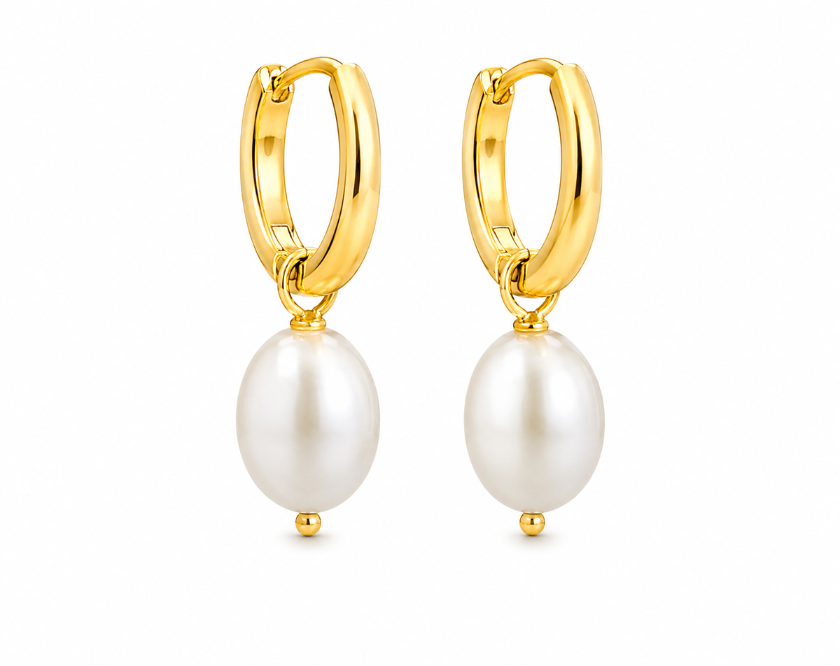 Ason Hoop Earring (Freshwater Pearl) - Stainless Steel / PVD 18k Gold
