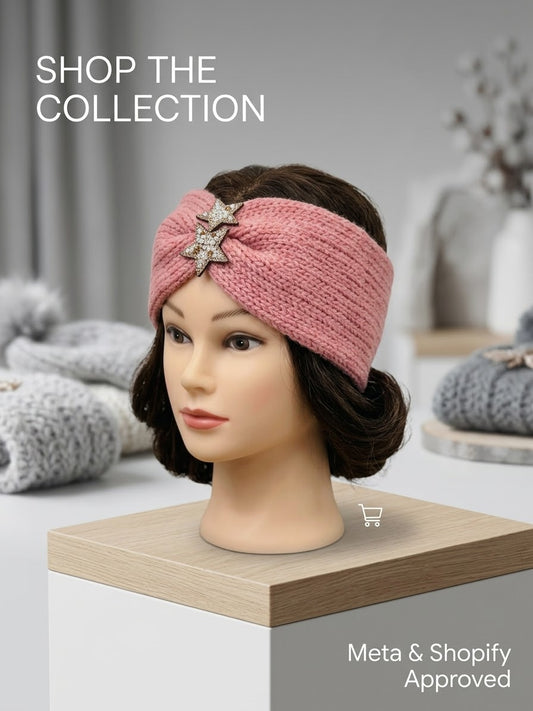 Women's Chunky Knit Rhinestone & Charm Ear Warmer Headbands