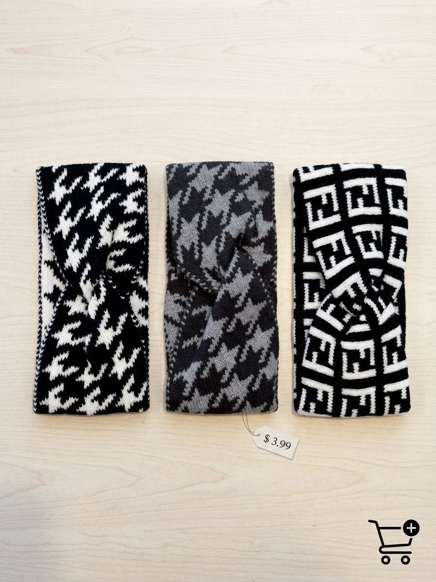 Bandeau cache-oreilles tricoté à motifs pour femme – Collection Imprimés graphiques