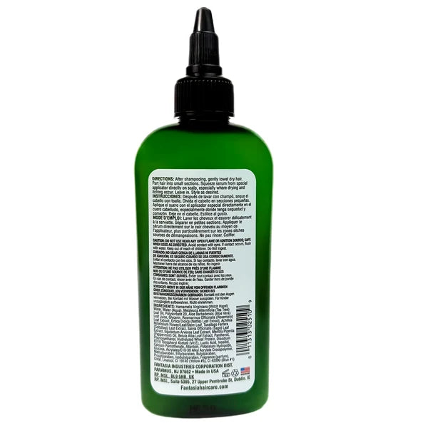 A green squeeze bottle with a black applicator cap, showing the back label with text and a barcode on a white background.
