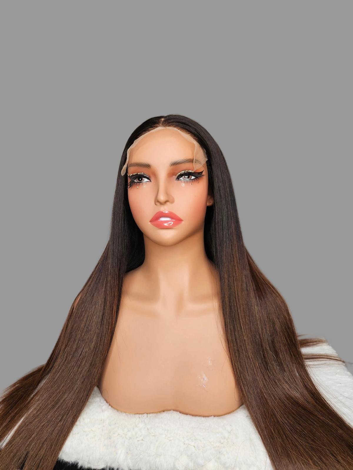 Bellar Hair Atelier — 22" Bone Straight Wig | 5x5 Closure | Brown with Highlights