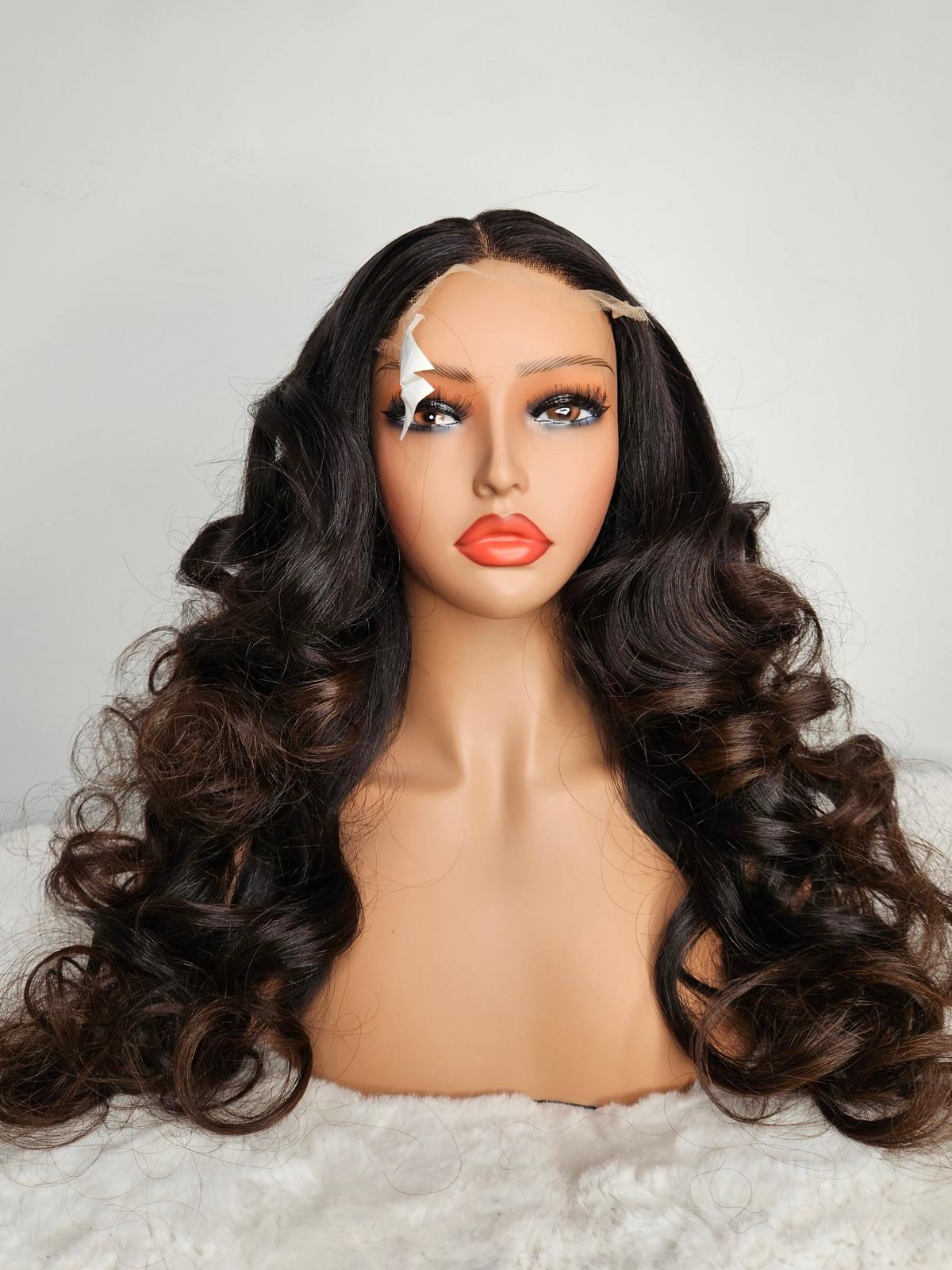 Bellar Hair Atelier 22 inch layered body wave raw hair wig, brown tips