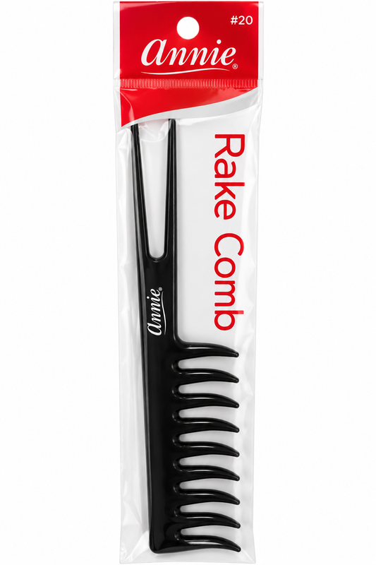 ANNIE Rake Comb #20 – Wide-tooth hair styling comb, available in black, orange and pink at Rockland Beauty Supply.
