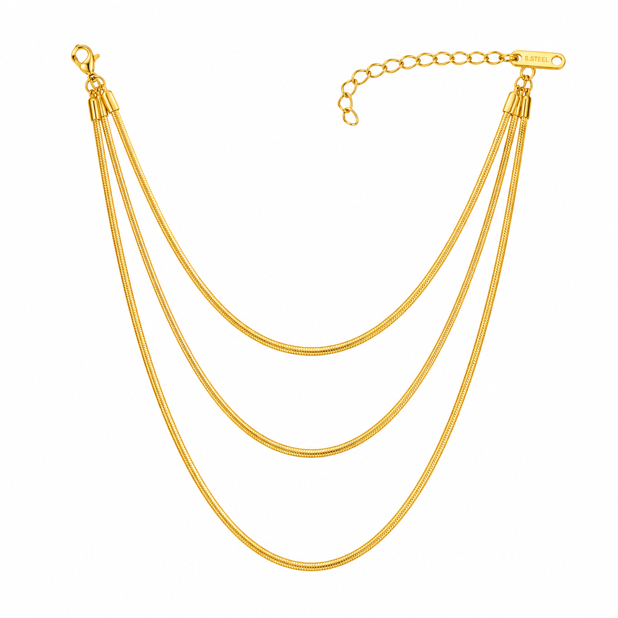 Ason Layered Box Chain Necklace Set 18K Gold 45+50+5cm