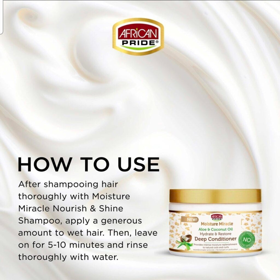 African Pride Moisture Miracle Aloe & Coconut Oil Deep Conditioner – 12 oz