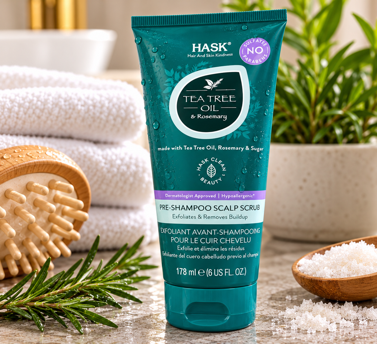 HASK Tea Tree Oil & Rosemary Pre-Shampoo Scalp Scrub – 6 oz (178 mL)