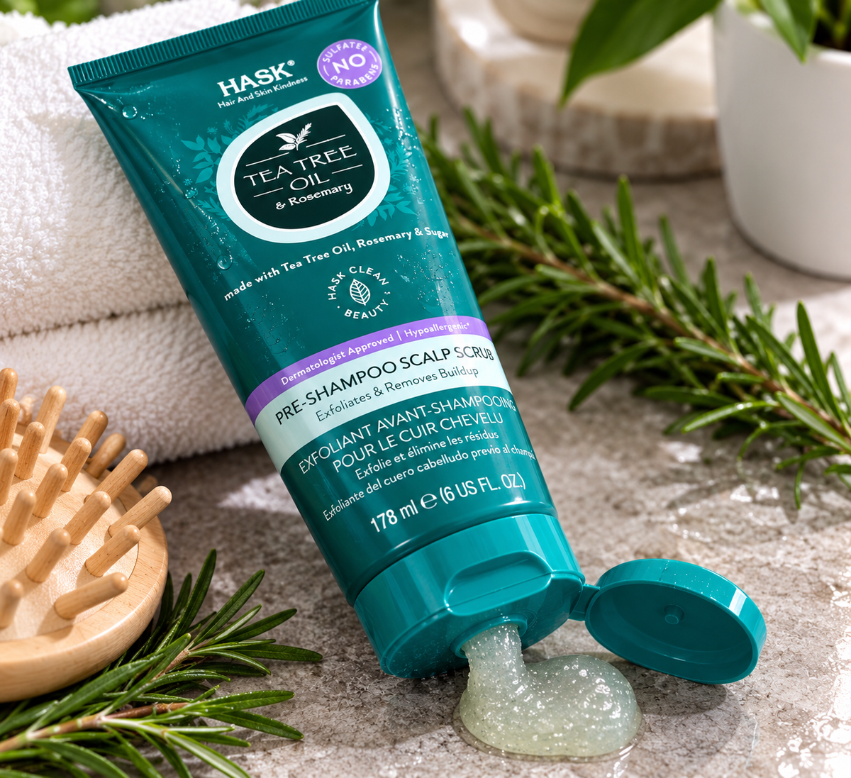 HASK Tea Tree Oil & Rosemary Pre-Shampoo Scalp Scrub – 6 oz (178 mL)
