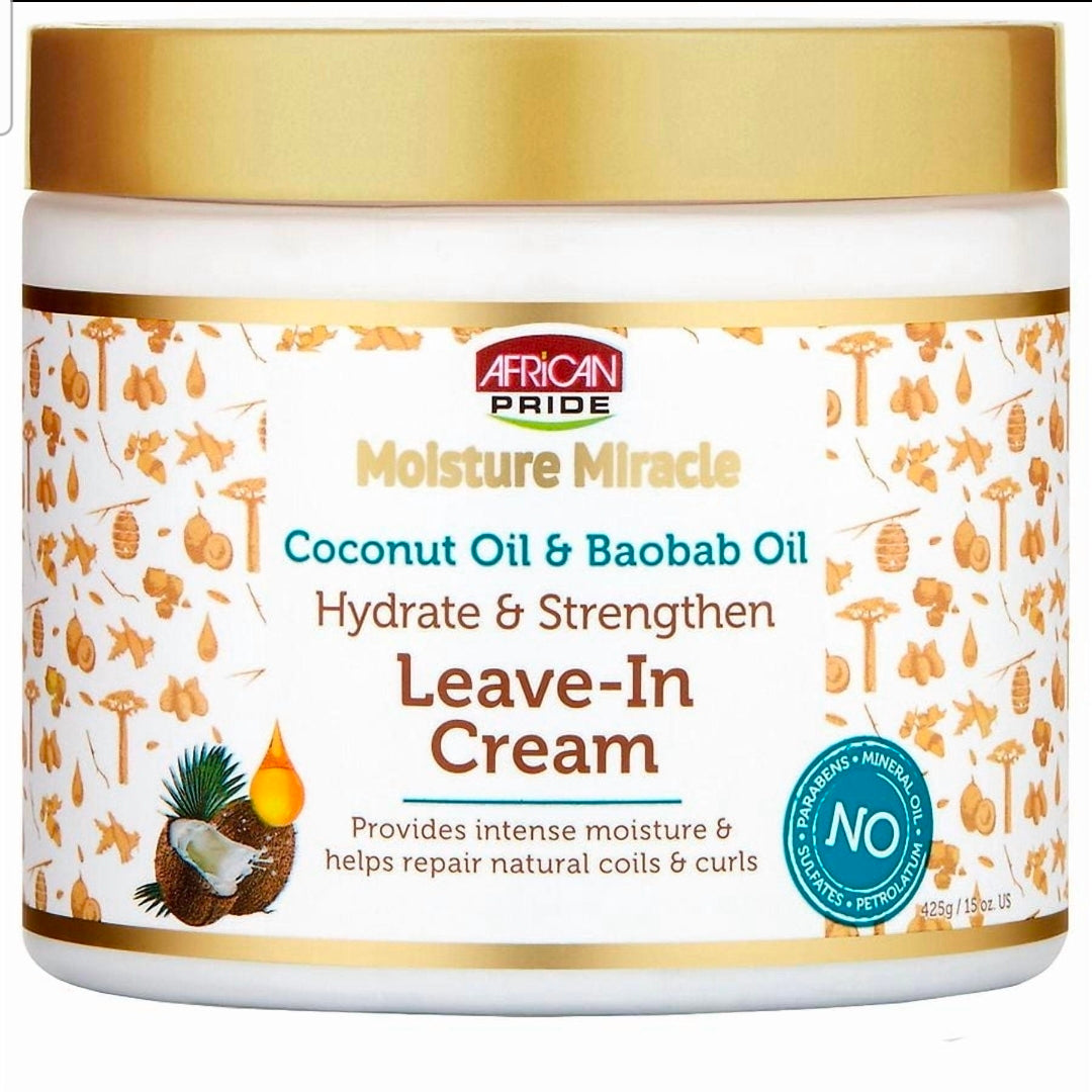 AFRICAN PRIDE Moisture Miracle Leave-in-Creme mit Kokos- und Baobaböl (15 oz)