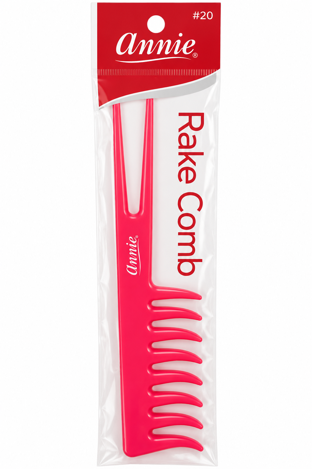 ANNIE Rake Comb #20 – Wide-tooth hair styling comb, available in black, orange and pink at Rockland Beauty Supply.