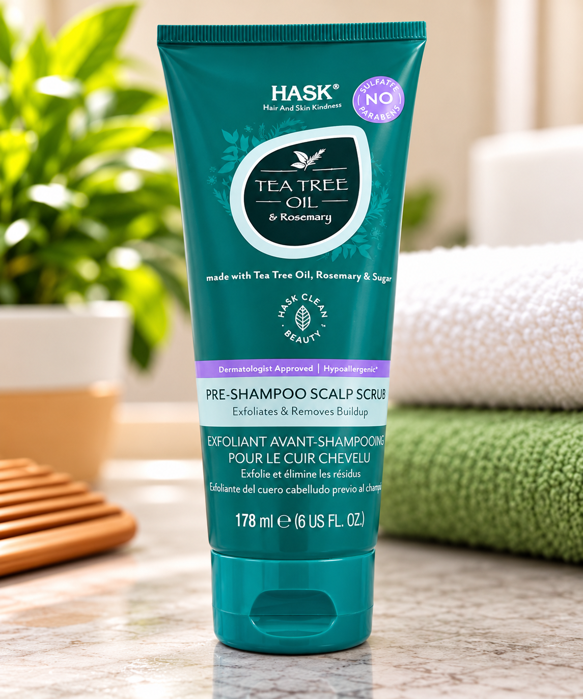 HASK Tea Tree Oil & Rosemary Pre-Shampoo Scalp Scrub – 6 oz (178 mL)
