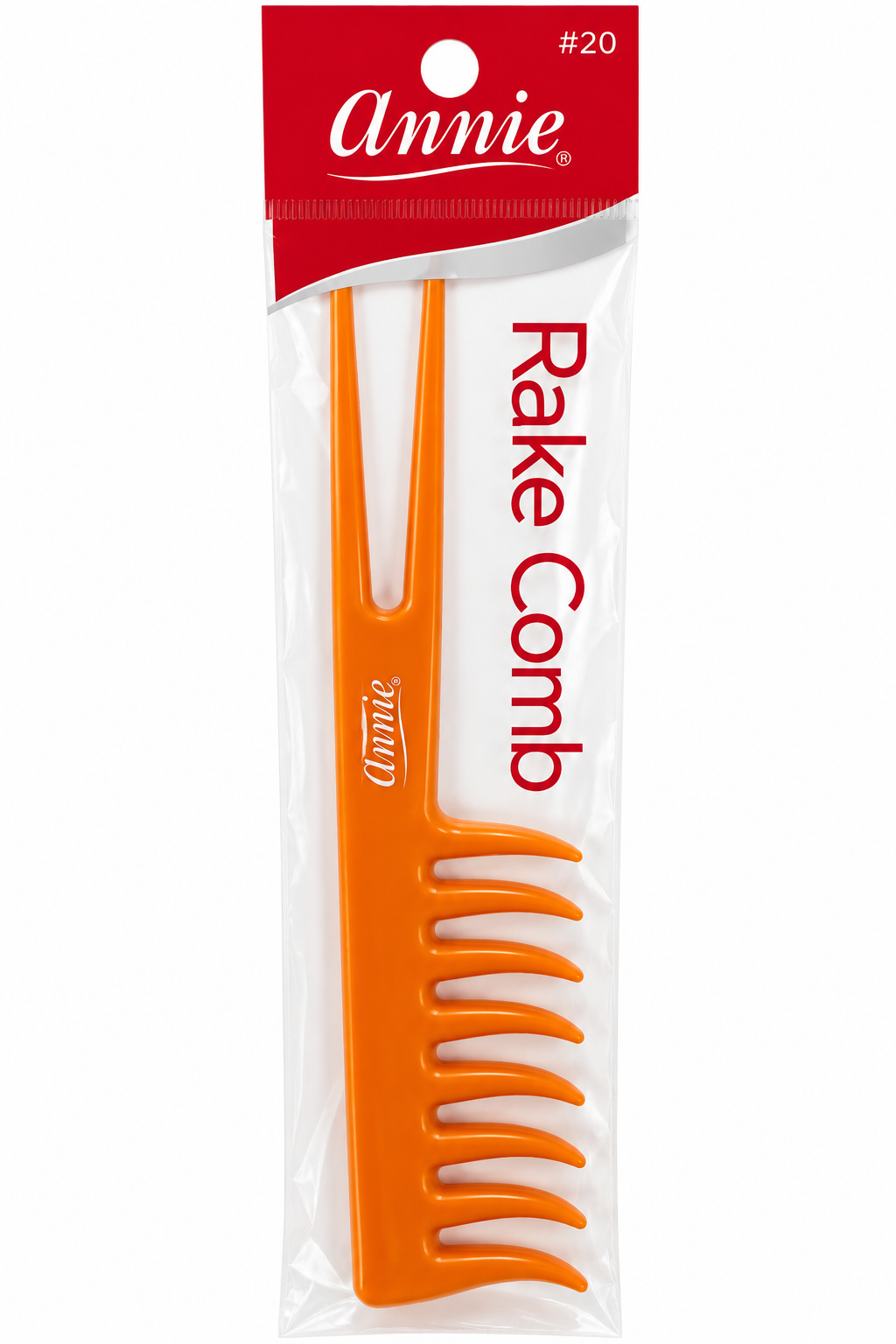 ANNIE Rake Comb #20 – Wide-tooth hair styling comb, available in black, orange and pink at Rockland Beauty Supply.