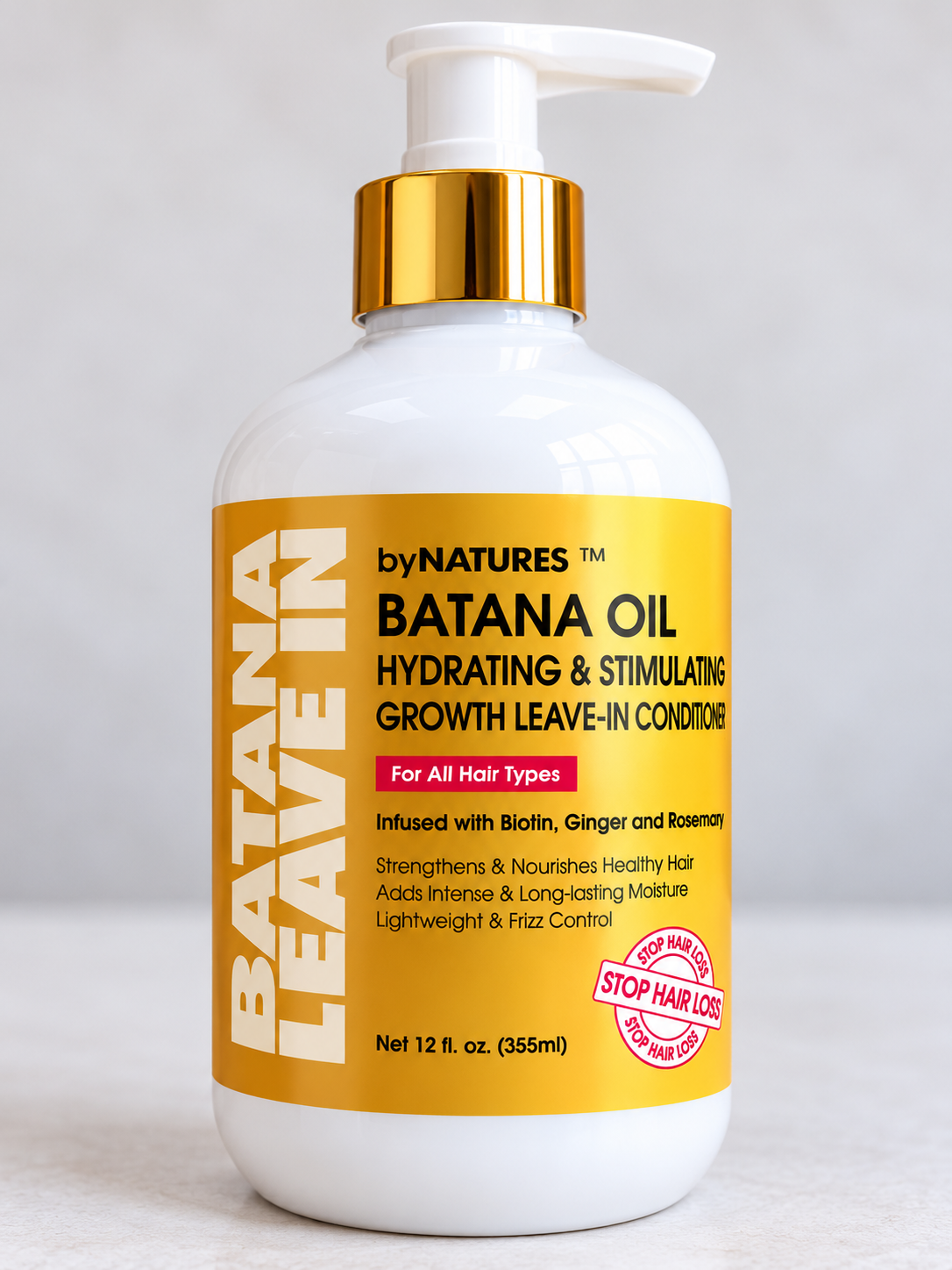 By Natures Batana Oil Hydrating & Stimulating Growth Leave-In Conditioner 12 oz for all hair types, front view.