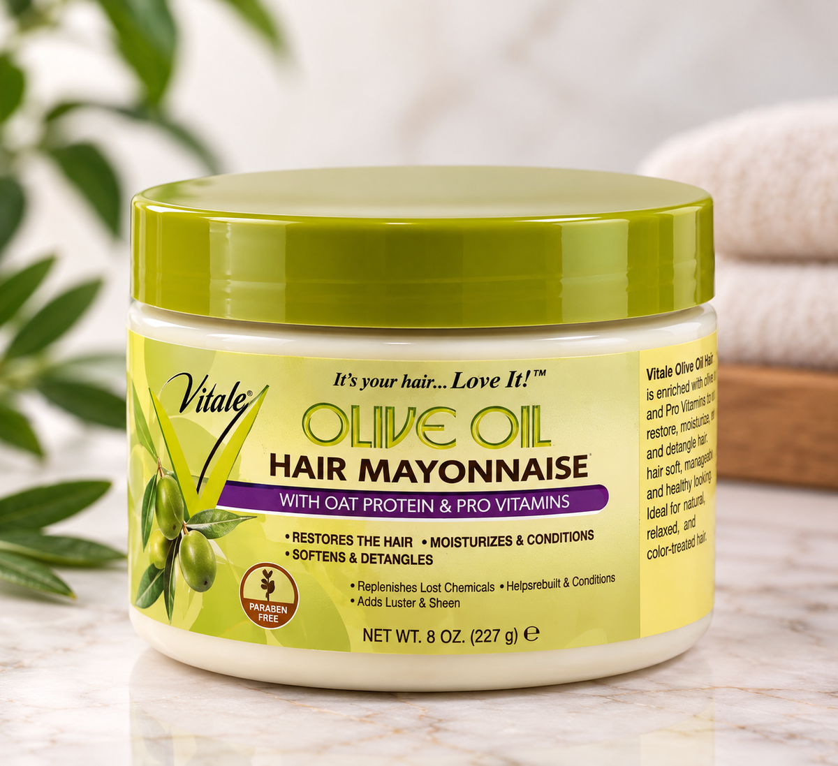 Vitale Mayonnaise Capillaire à l'Huile d'Olive avec Protéines d'Avoine et Pro-Vitamines – 227 g