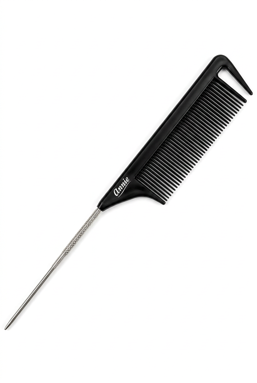 Annie Pin Tail Section Comb in its original retail packaging, featuring a black comb