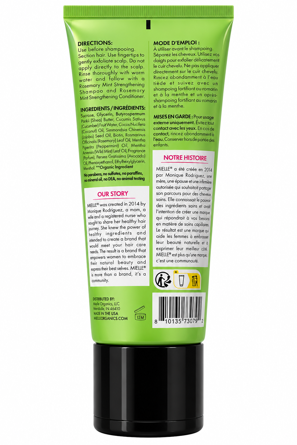 MIELLE Rosemary Mint Clarifying Sugar Scalp Scrub 6oz (170g) – exfoliating pre-shampoo scalp treatment that helps remove product buildup and refresh the scalp. Available at Rockland Beauty Supply.